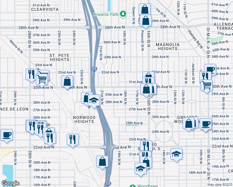 map of restaurants, bars, coffee shops, grocery stores, and more near 1834 29th Avenue North in St. Petersburg