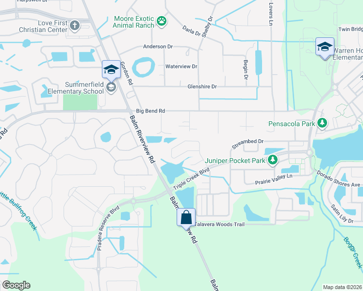 map of restaurants, bars, coffee shops, grocery stores, and more near 13161 Royal Pines Avenue in Riverview