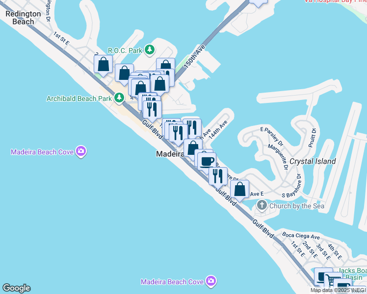 map of restaurants, bars, coffee shops, grocery stores, and more near in Madeira Beach