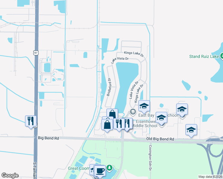 map of restaurants, bars, coffee shops, grocery stores, and more near 13013 Bridleford Drive in Gibsonton
