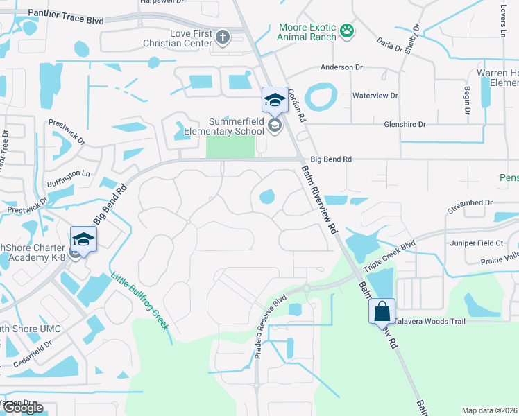 map of restaurants, bars, coffee shops, grocery stores, and more near 11935 Sand Myrtle Road in Riverview