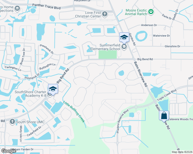 map of restaurants, bars, coffee shops, grocery stores, and more near Waterleaf Vista Boulevard in Riverview