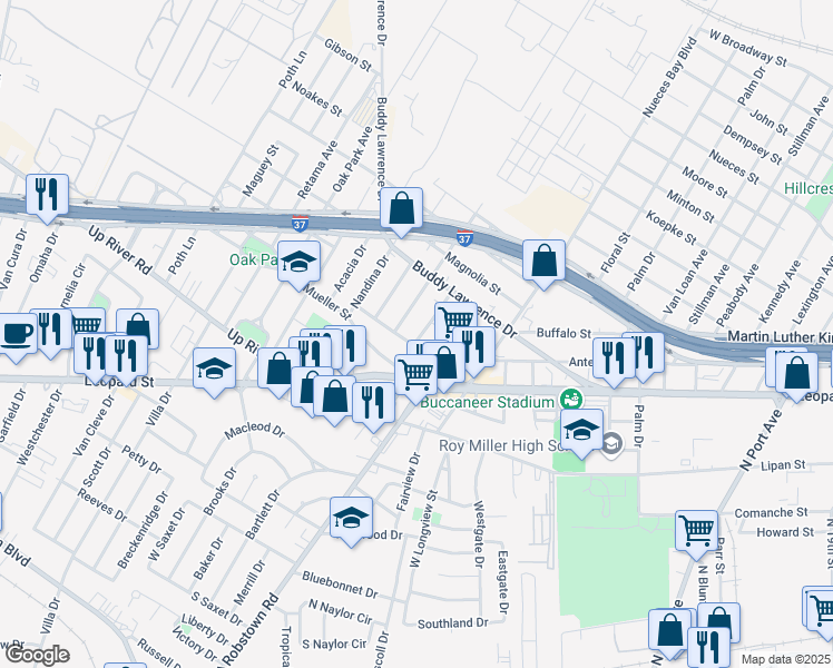 map of restaurants, bars, coffee shops, grocery stores, and more near in CORP CHRISTI