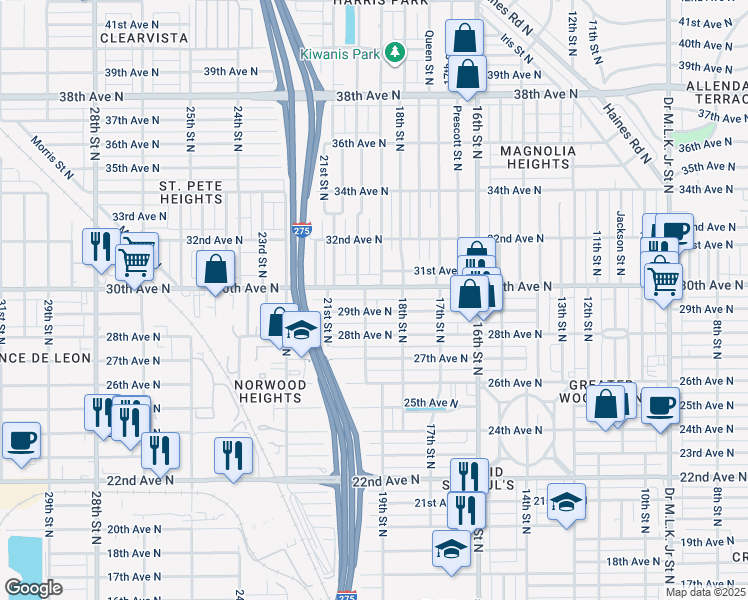 map of restaurants, bars, coffee shops, grocery stores, and more near 1839 30th Avenue North in St. Petersburg
