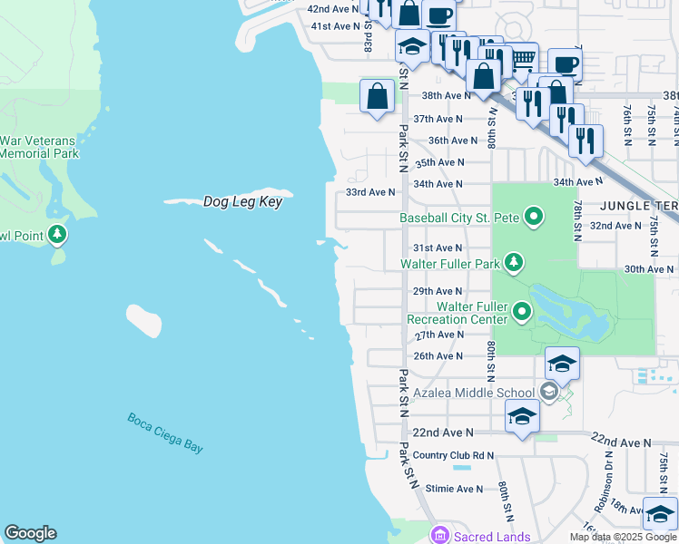 map of restaurants, bars, coffee shops, grocery stores, and more near 8285 30th Avenue North in St. Petersburg