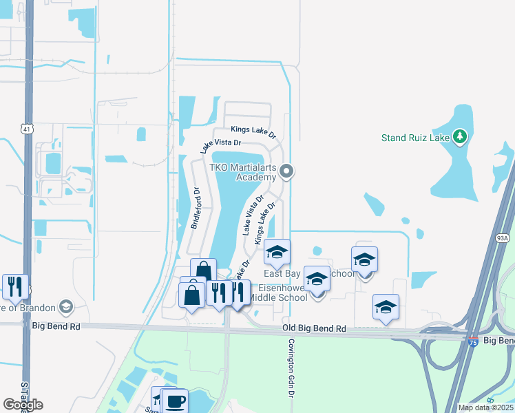 map of restaurants, bars, coffee shops, grocery stores, and more near 12914 Lake Vista Drive in Gibsonton