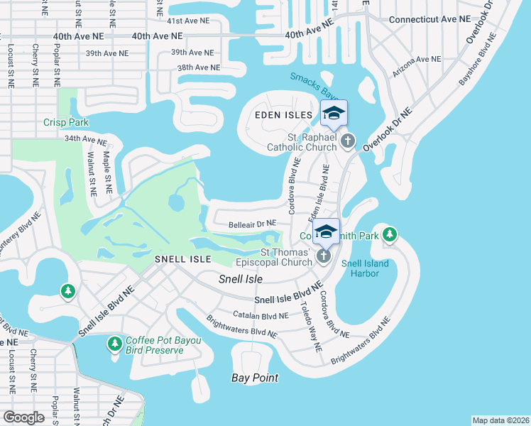 map of restaurants, bars, coffee shops, grocery stores, and more near 349 Bayview Drive Northeast in St. Petersburg