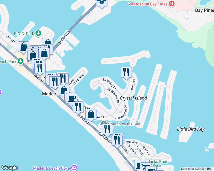 map of restaurants, bars, coffee shops, grocery stores, and more near 20 Lynn Way in Madeira Beach