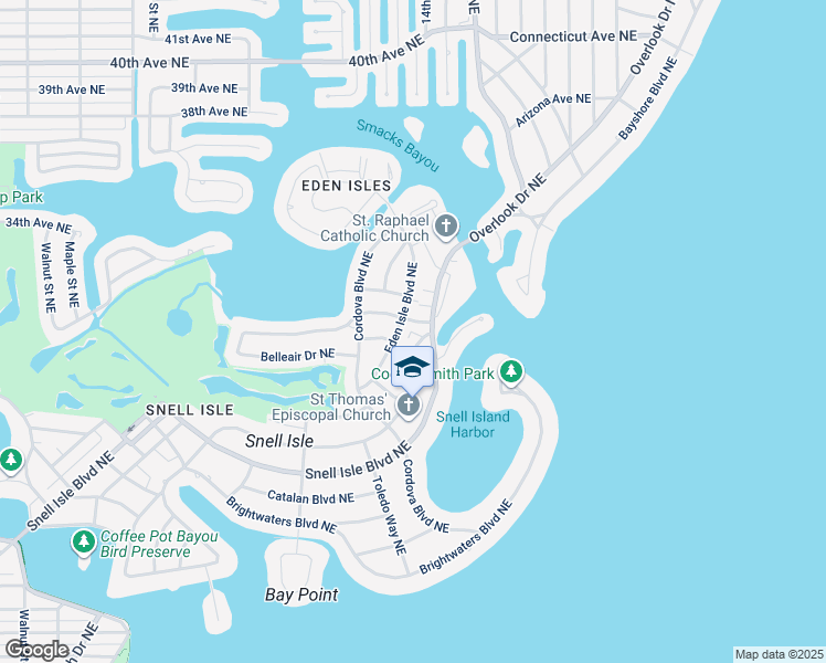 map of restaurants, bars, coffee shops, grocery stores, and more near 1050 Rafael Boulevard Northeast in St. Petersburg