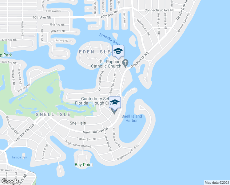 map of restaurants, bars, coffee shops, grocery stores, and more near 1050 Rafael Boulevard Northeast in St. Petersburg