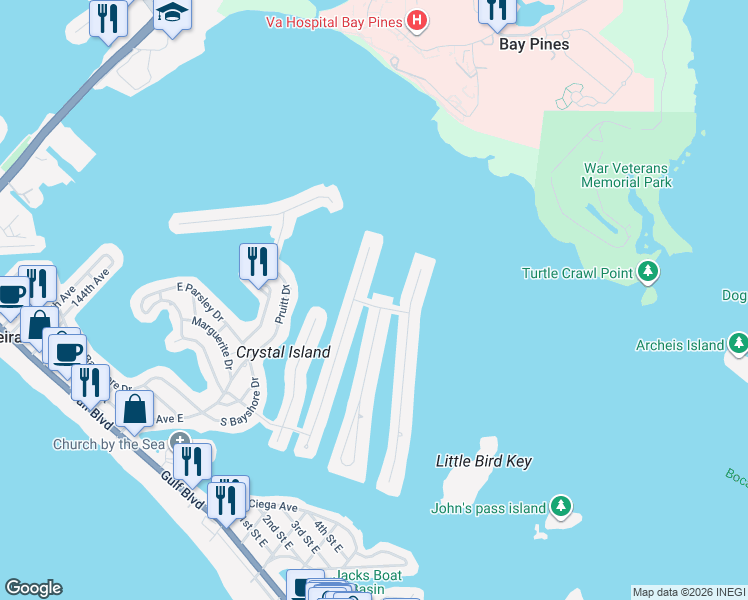 map of restaurants, bars, coffee shops, grocery stores, and more near 600 Flamingo Drive in Madeira Beach