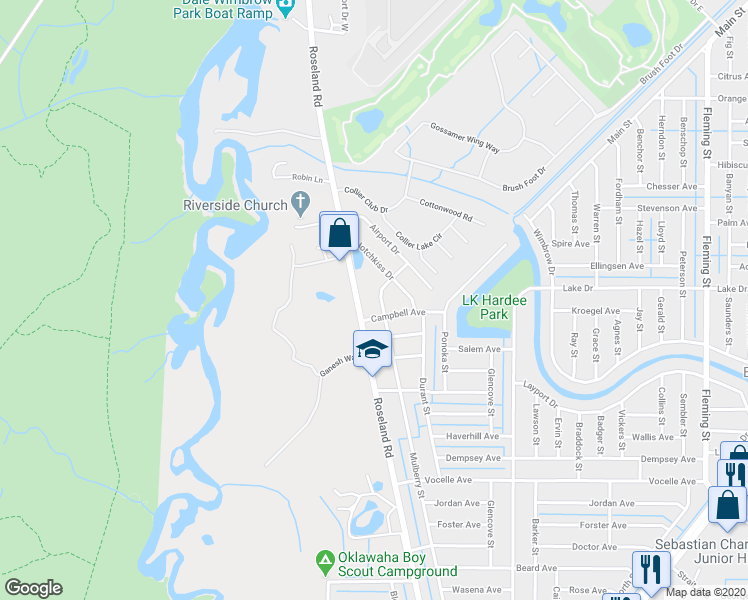 map of restaurants, bars, coffee shops, grocery stores, and more near 11123 Mulberry Street in Sebastian