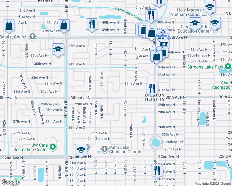 map of restaurants, bars, coffee shops, grocery stores, and more near 5260 31st Avenue North in St. Petersburg