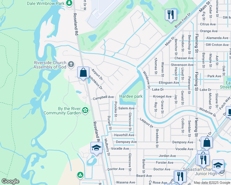map of restaurants, bars, coffee shops, grocery stores, and more near 486 Ponoka Street in Sebastian
