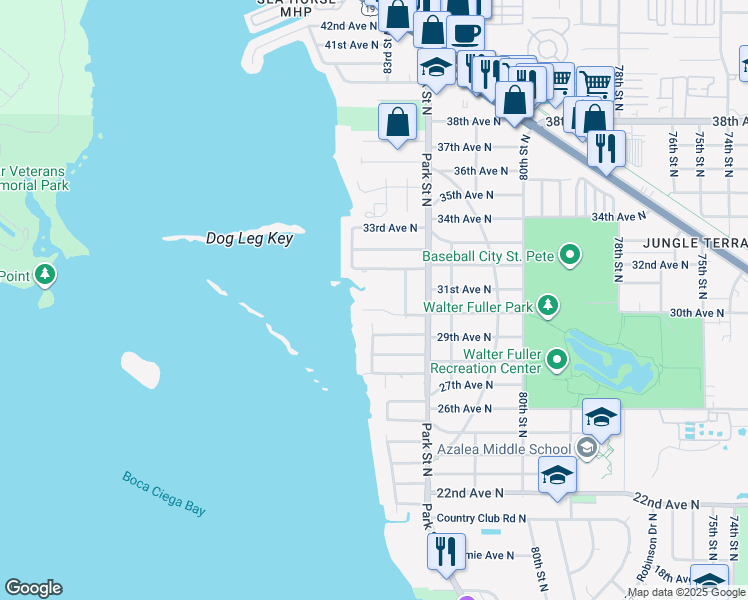 map of restaurants, bars, coffee shops, grocery stores, and more near 8285 30th Avenue North in St. Petersburg