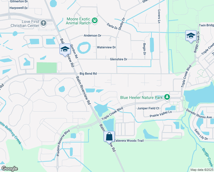 map of restaurants, bars, coffee shops, grocery stores, and more near 13107 Mykell Court in Riverview