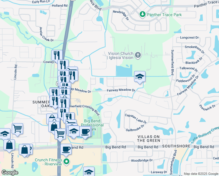 map of restaurants, bars, coffee shops, grocery stores, and more near 10805 Keys Gate Drive in Riverview