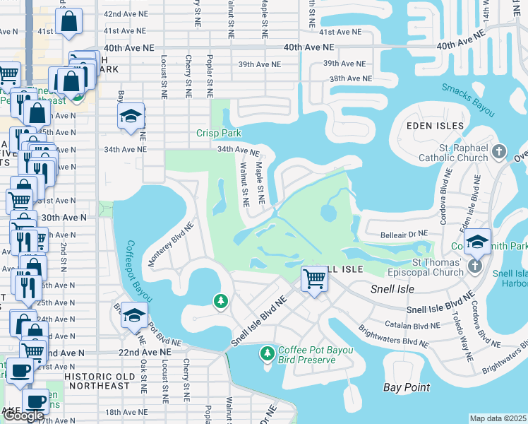 map of restaurants, bars, coffee shops, grocery stores, and more near 459 31st Avenue Northeast in St. Petersburg