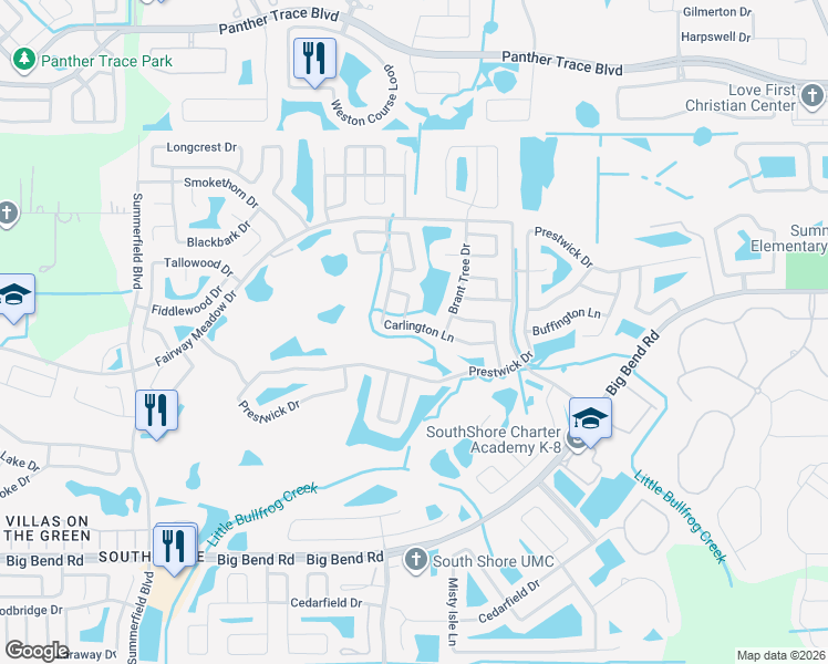 map of restaurants, bars, coffee shops, grocery stores, and more near 13003 Carlington Lane in Riverview