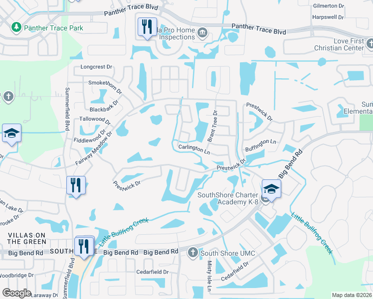 map of restaurants, bars, coffee shops, grocery stores, and more near 12941 Carlington Lane in Riverview