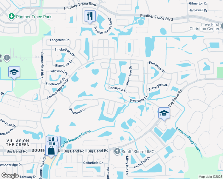 map of restaurants, bars, coffee shops, grocery stores, and more near 12939 Carlington Lane in Riverview