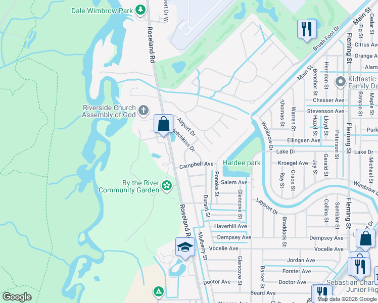 map of restaurants, bars, coffee shops, grocery stores, and more near 11123 Mulberry Street in Sebastian