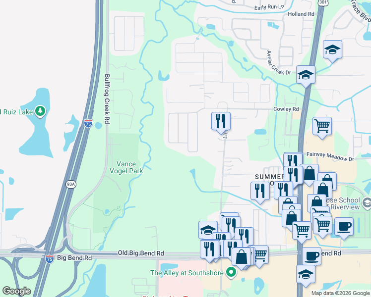 map of restaurants, bars, coffee shops, grocery stores, and more near 12962 Tribute Drive in Riverview