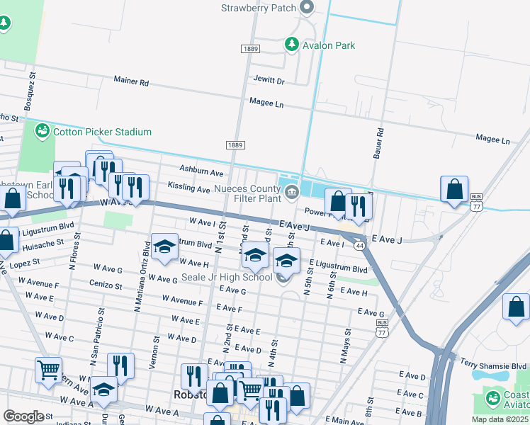 map of restaurants, bars, coffee shops, grocery stores, and more near in Robstown