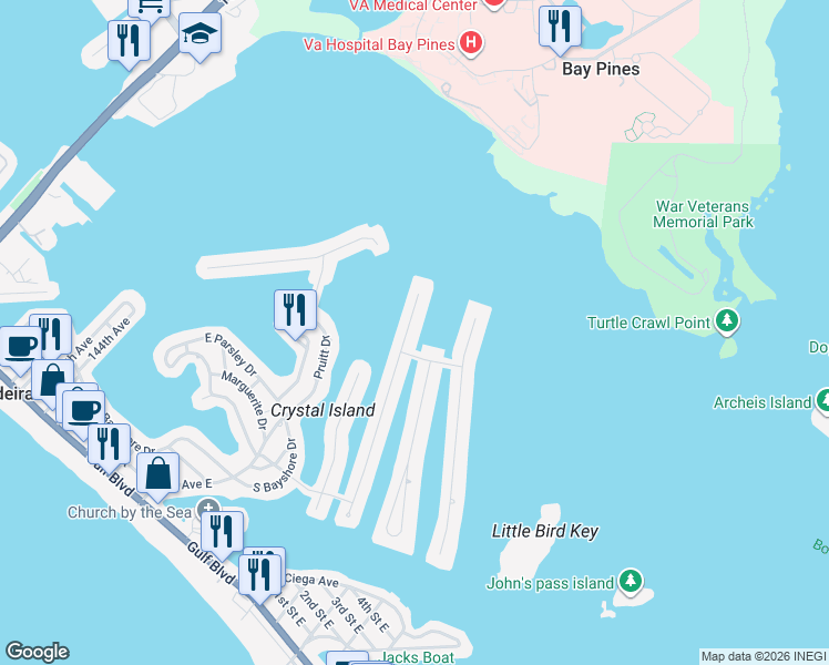 map of restaurants, bars, coffee shops, grocery stores, and more near 600 Flamingo Drive in Madeira Beach