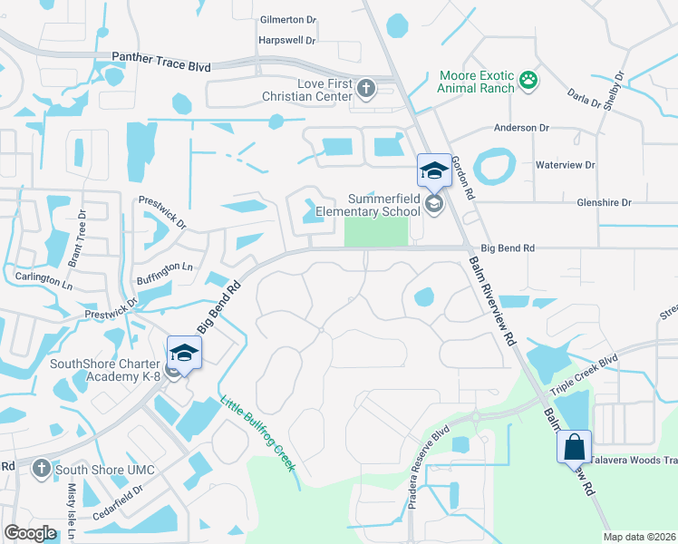 map of restaurants, bars, coffee shops, grocery stores, and more near 11883 Frost Aster Drive in Riverview