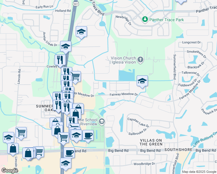 map of restaurants, bars, coffee shops, grocery stores, and more near 10737 Keys Gate Drive in Riverview