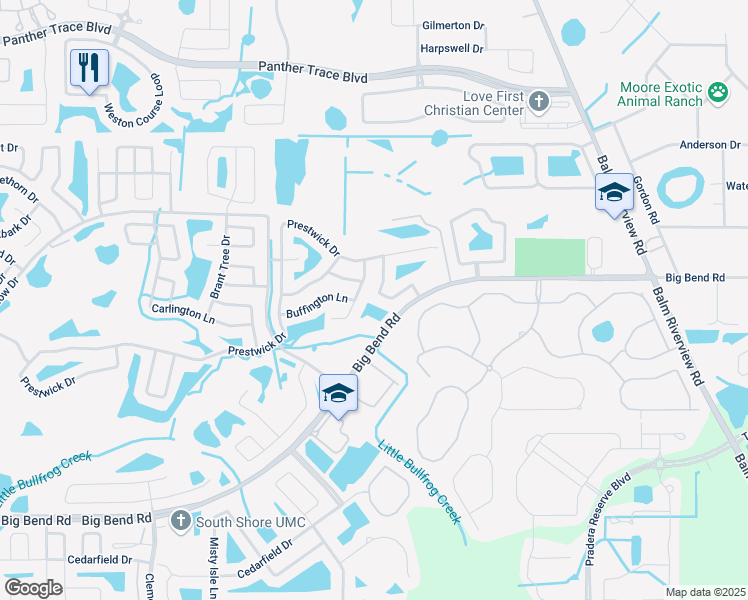 map of restaurants, bars, coffee shops, grocery stores, and more near 13236 Pike Lake Drive in Riverview
