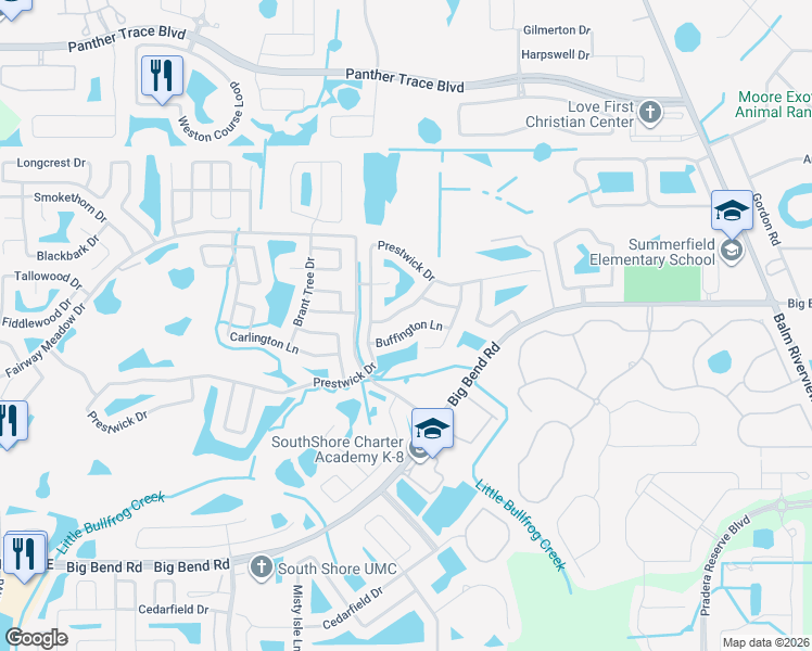 map of restaurants, bars, coffee shops, grocery stores, and more near 12122 Buffington Lane in Riverview