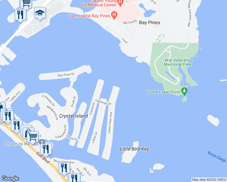 map of restaurants, bars, coffee shops, grocery stores, and more near 578 Johns Pass Avenue in Madeira Beach