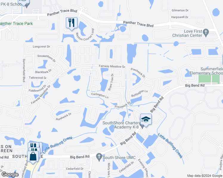 map of restaurants, bars, coffee shops, grocery stores, and more near 12001 Hampshire Field Court in Riverview