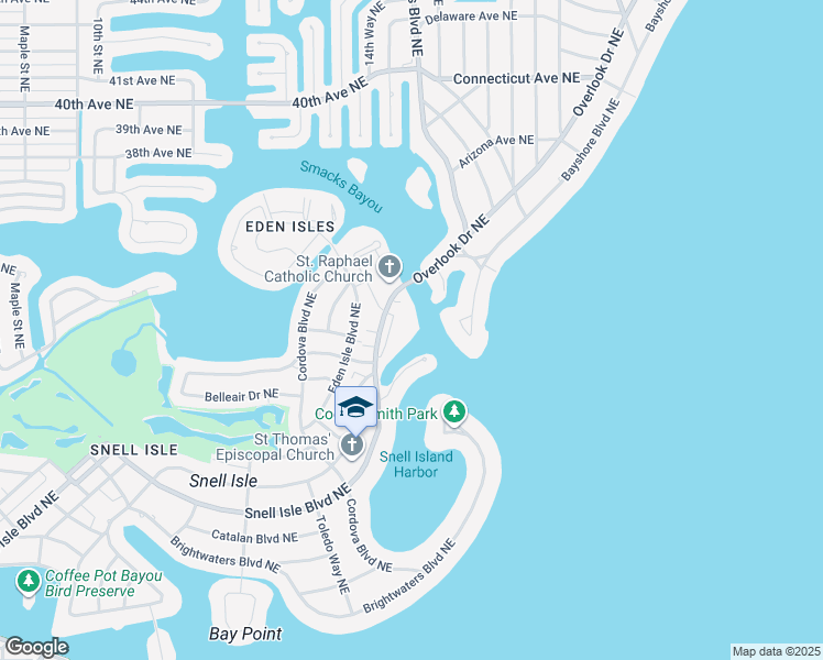 map of restaurants, bars, coffee shops, grocery stores, and more near 1325 Snell Isle Boulevard Northeast in St. Petersburg
