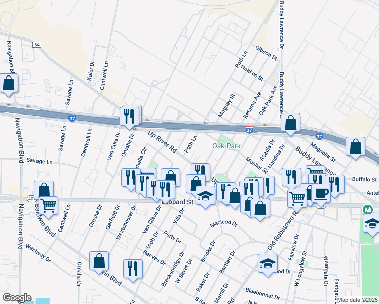 map of restaurants, bars, coffee shops, grocery stores, and more near 920 Poth Lane in Corpus Christi