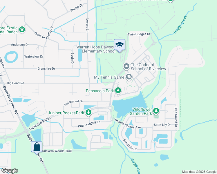 map of restaurants, bars, coffee shops, grocery stores, and more near 13107 Monach Isles Drive in Riverview