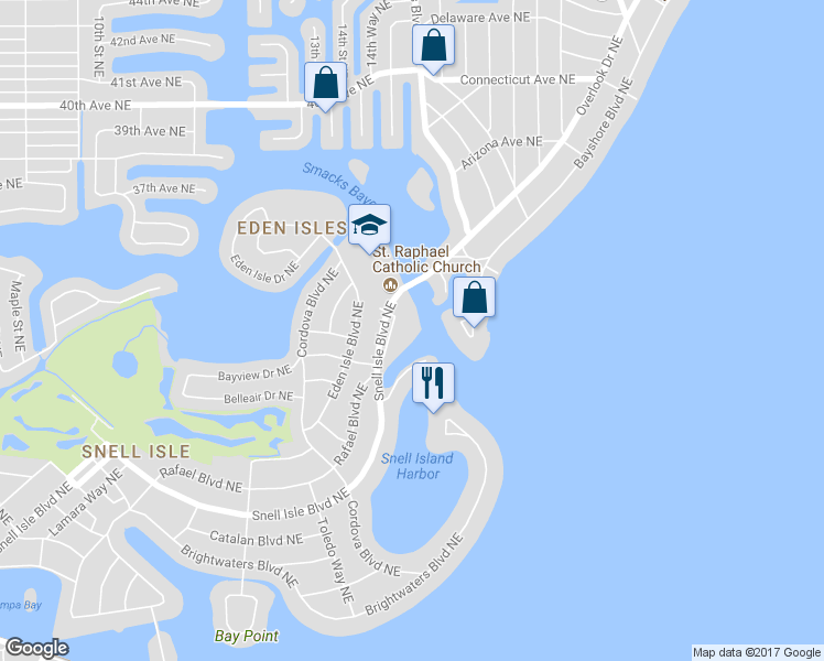map of restaurants, bars, coffee shops, grocery stores, and more near 1325 Snell Isle Boulevard Northeast in St. Petersburg