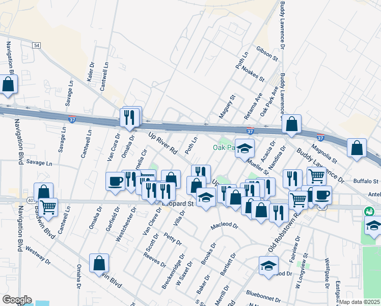 map of restaurants, bars, coffee shops, grocery stores, and more near 920 Poth Lane in Corpus Christi