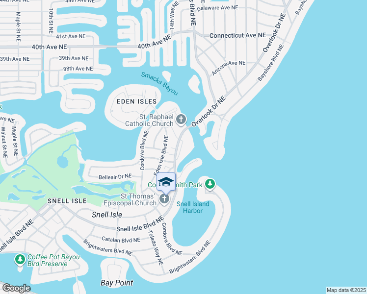 map of restaurants, bars, coffee shops, grocery stores, and more near 1325 Snell Isle Boulevard Northeast in St. Petersburg