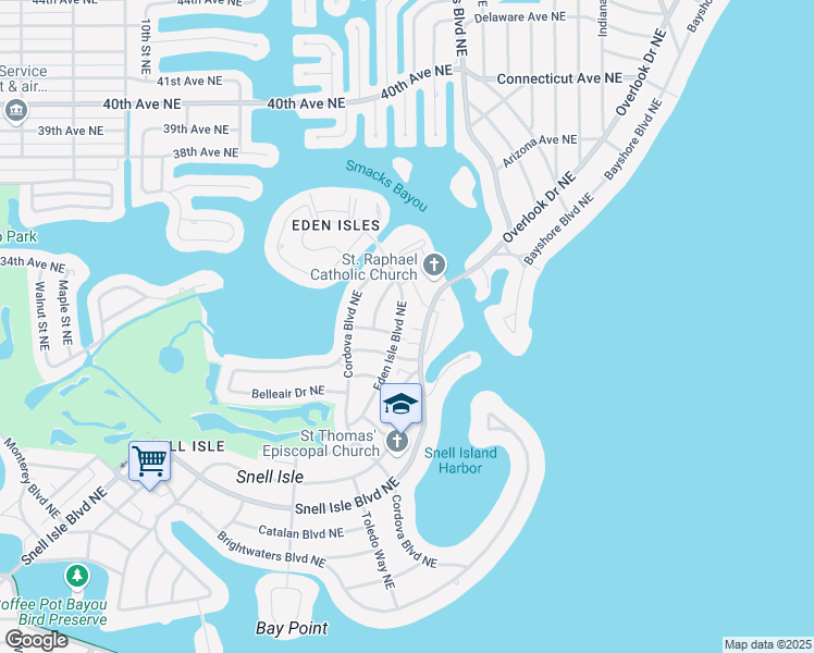 map of restaurants, bars, coffee shops, grocery stores, and more near 1157 Eden Isle Boulevard Northeast in St. Petersburg
