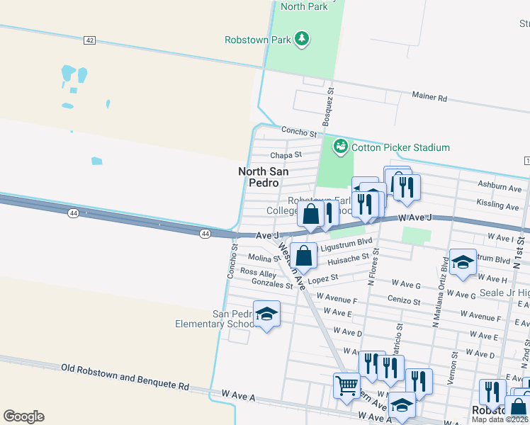map of restaurants, bars, coffee shops, grocery stores, and more near 913 Nueces St in Robstown