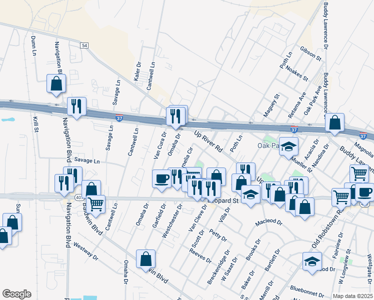 map of restaurants, bars, coffee shops, grocery stores, and more near 769 West Cornelia Circle in Corpus Christi