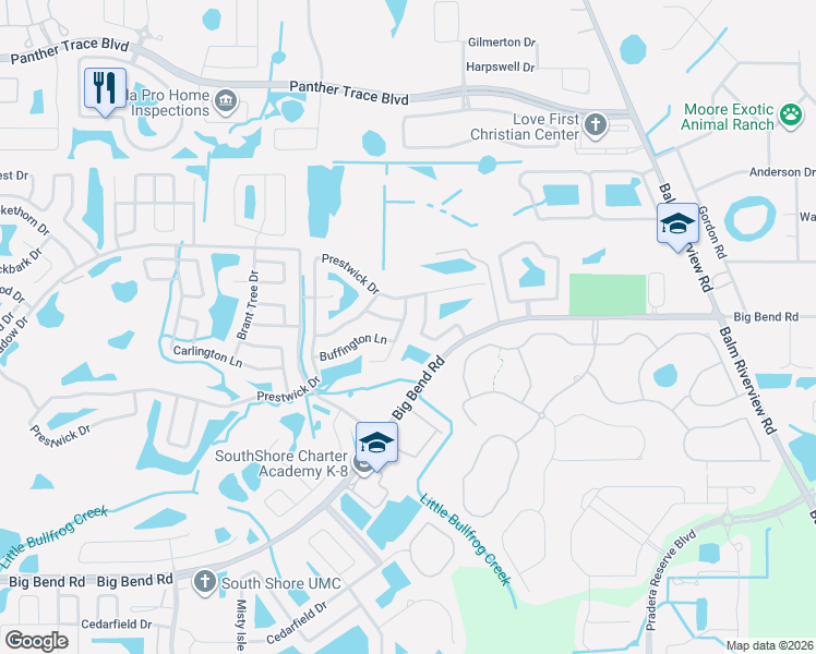 map of restaurants, bars, coffee shops, grocery stores, and more near 13236 Pike Lake Drive in Riverview