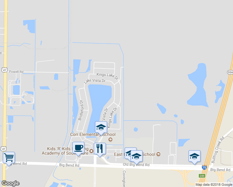 map of restaurants, bars, coffee shops, grocery stores, and more near 12816 Lake Vista Drive in Gibsonton