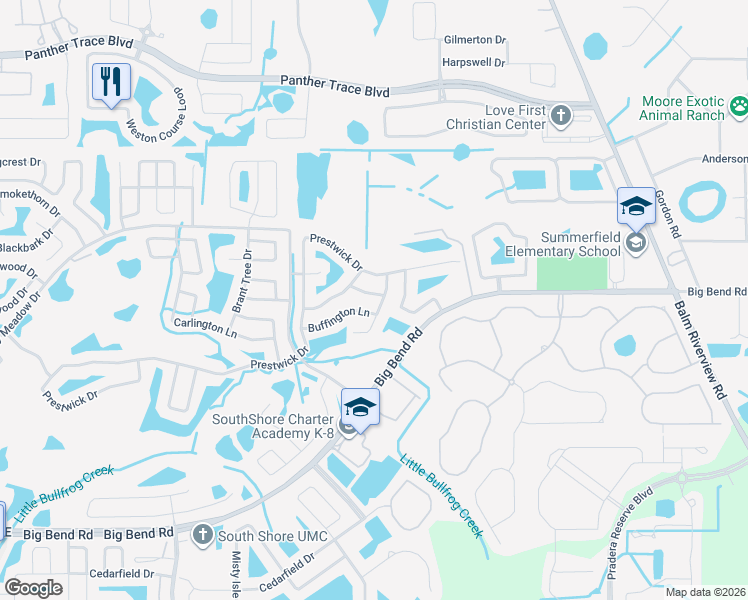 map of restaurants, bars, coffee shops, grocery stores, and more near 12209 Matchfield Way in Riverview