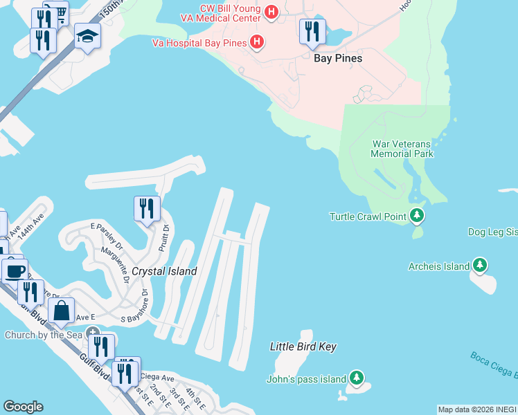 map of restaurants, bars, coffee shops, grocery stores, and more near 582 Johns Pass Avenue in Madeira Beach
