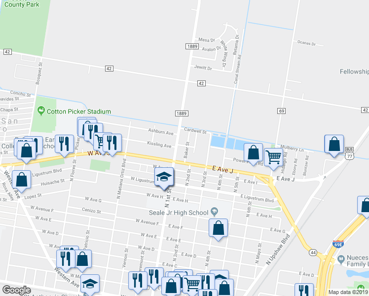 map of restaurants, bars, coffee shops, grocery stores, and more near 1129 Cicero Wood in Robstown