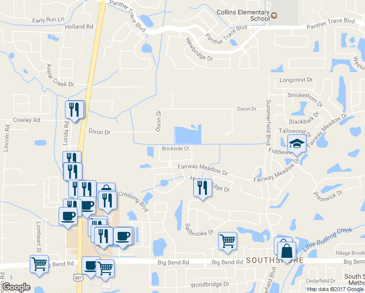 map of restaurants, bars, coffee shops, grocery stores, and more near 10930 Brickside Court in Riverview